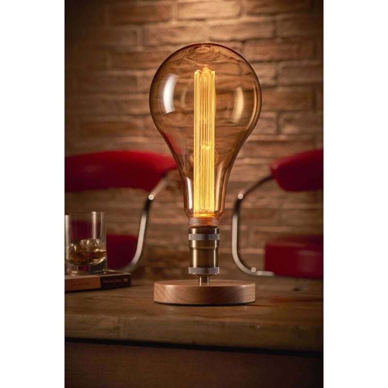 Auraglow Mysa Vintage Retro Wooden Round Base Mechanical Twist Switch Brass Table, Desk or Bedside Lamp/Light - with XXL LED Bulb [Energy Class A]