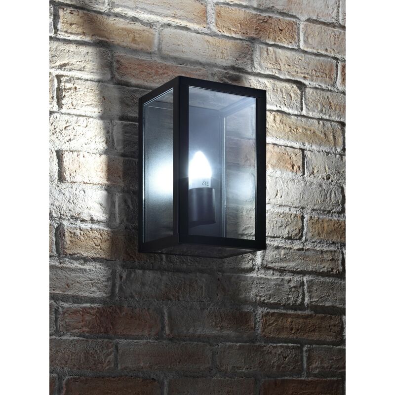 Auraglow Outdoor IP44 Black Glass Box Wall Lamp with LED Light Bulb (Cool White)