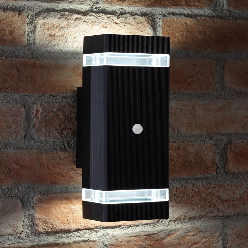 Auraglow PIR Motion Sensor Double Up & Down Outdoor Wall Security Light - Black