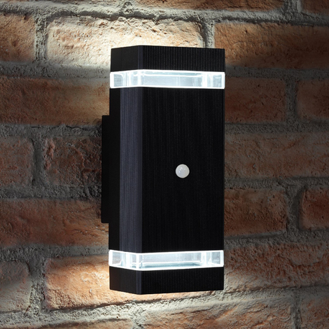 main image of "Auraglow PIR Motion Sensor Double Up & Down Outdoor Wall Security Light - Black"