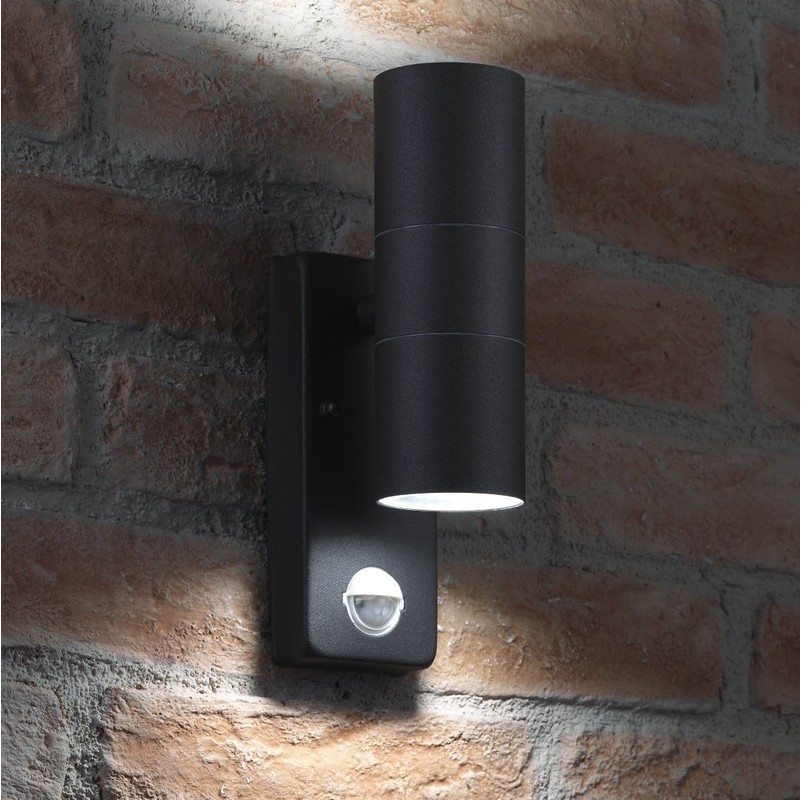 Auraglow PIR Motion Sensor Stainless Steel Up & Down Outdoor Wall Security Light - Cool White - Matte Black Finish