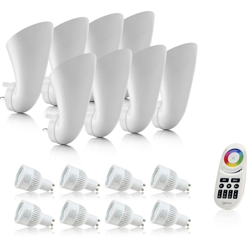 Auraglow - Plugin GU10 Spotlight Uplighter Plug Light - Colour Changing - 4 Zone Remote - 8 Pack