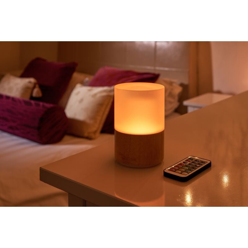 Rechargeable Cordless Wireless Colour Changing & White Light LED Glass Table Lamp – WOODEN - Auraglow