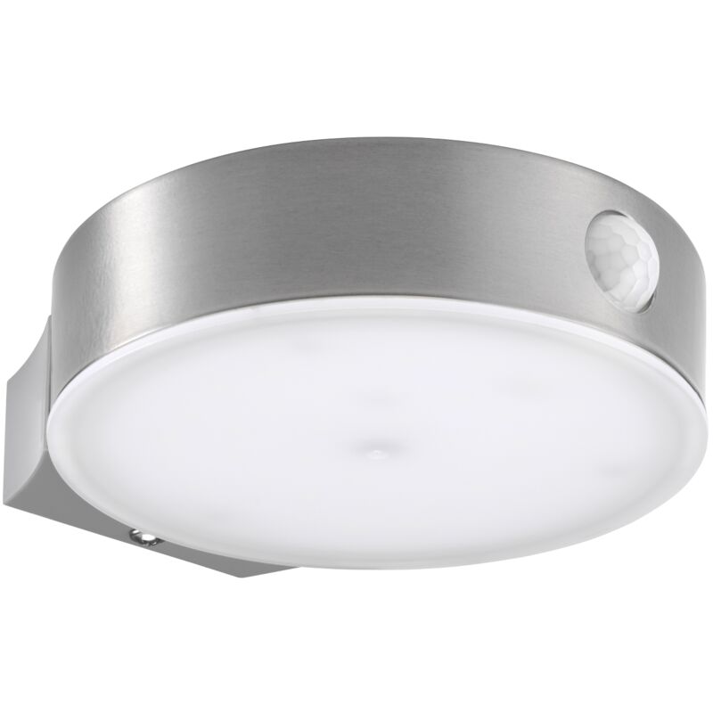 Auraglow Solar Powered Dusk To Dawn And Pir Sensor Wireless Outdoor Garden Security Led Wall Light In Stainless Steel Slim Round Sconce Design