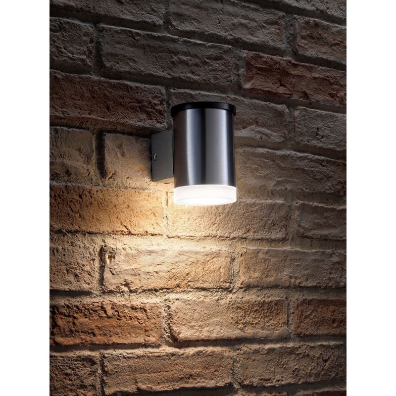 Solar Powered Dusk to Dawn Wireless Outdoor Garden Security LED Wall Downlight in Stainless-Steel Cylinder Sconce Design - Auraglow