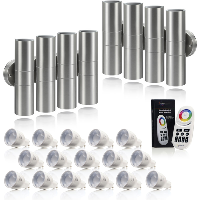 Auraglow Stainless Steel Double Up & Down Outdoor Wall Light with RF Remote Control Colour Changing LED Bulbs