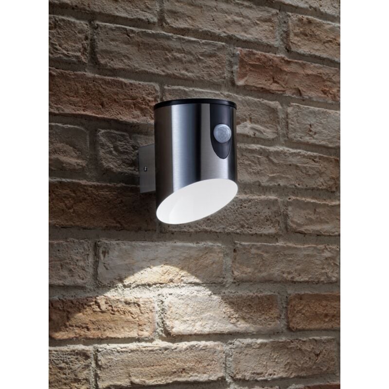 Stainless Steel Outdoor Battery Powered Wireless LED PIR Motion Sensor Security Wall Light IP44, Cool White Cylinder Sconce for Porch, Garage, Drive