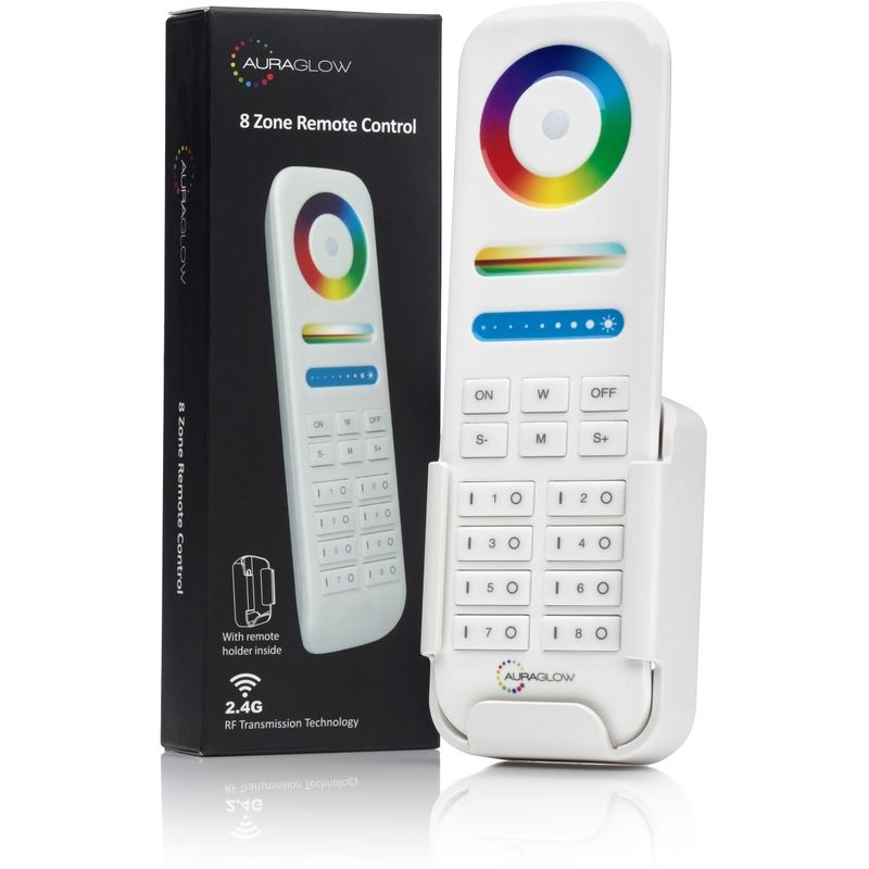 Wireless 8-Zone Programmable 2.4GHz Radio Frequency RF Remote Control RGB Colour, Brightness and Temperature Control - Auraglow