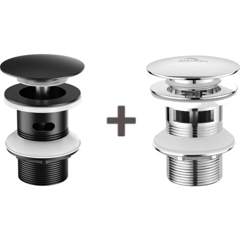AuraLum 2PCS Bonde de Lavabo Bonde Pop-up avec Trop-plein Automatique Universelle Noir+Chromé, Vasque Baignoire Salle de Bain