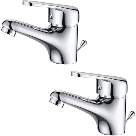 AuraLum 2PCS Mitigeur Lavabo Robinet 2PCS pour Lavabo et Vasque Salle de Bain WC Robinetterie Mitigeur Eau et Froide Design Moderne