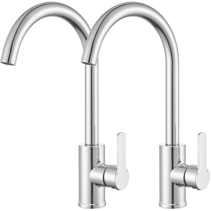 Auralum - 2PCS Robinet de Cuisine Robinet Mitigeur Rotatif Bec Forme de u Mitigeur de Cusine Inox Robinetterie Évier Chrome