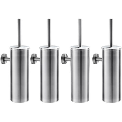 Auralum 4pcs Brosse de Toilette avec Porte-balai WC Mural Inox Salle de Bains Toilettes