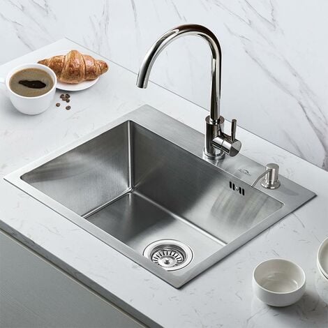 Auralum 55 x 45 x 19 cm Lavello Da Cucina Incasso In 304 Acciaio Inox Spazzolato Lavandino Cucina 1 Vasca Con Kit Di Scarico Tappo Filtro Lavelli