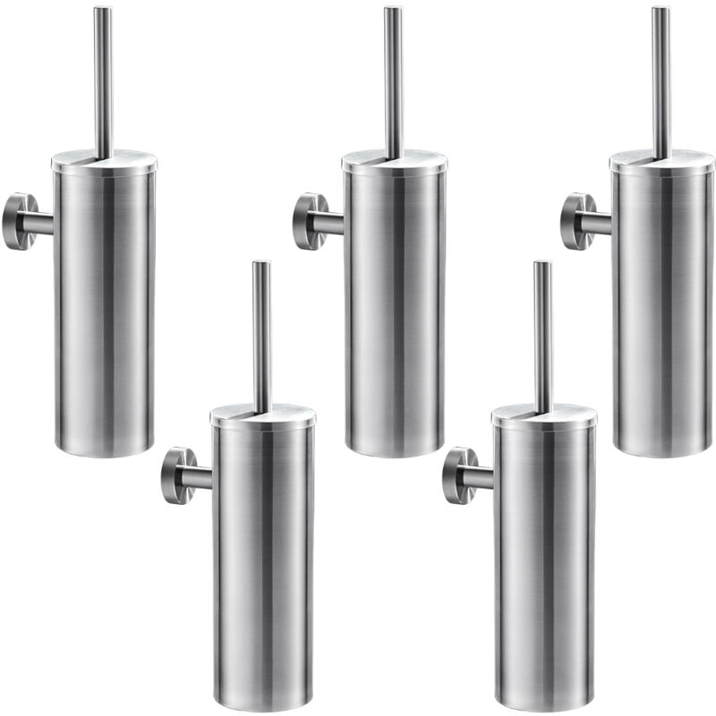 Auralum 5pcs Brosse de Toilette avec Porte-balai WC Mural Inox Salle de Bains Toilettes