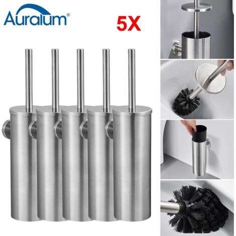Auralum 5PCS Escobilla de Baño WC con Soporte y Tapa, Escobilla WC en Acero Inoxidable, Montaje en Pared, Resistente a olores y salpicaduras, Escobilla y Portaescobilla de Inodoro