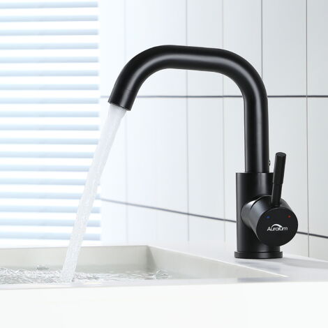SOKA Zweigriff-Wasserhahn Matt Schwarz – Für Waschbecken, Mit Keramikkartusche & Pop-Up-Ablauf