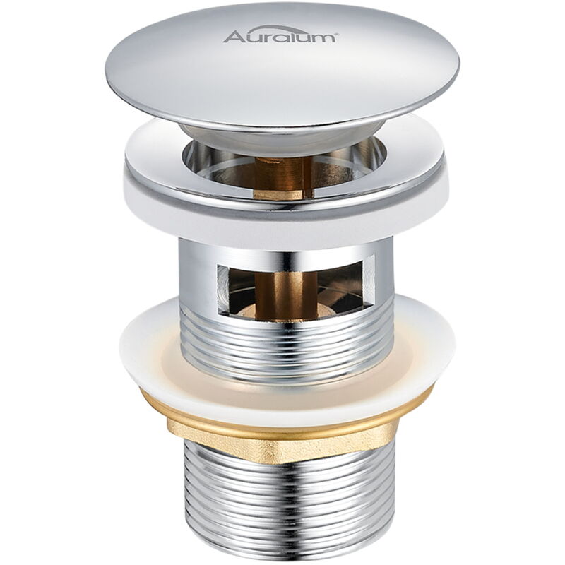 Auralum - Bonde de Lavabo en Forme de Rond pour Lavabo Bonde de Vidage avec Trop-Plein Pousser ouvert pour Pop-up évier et Lavabo Chromé