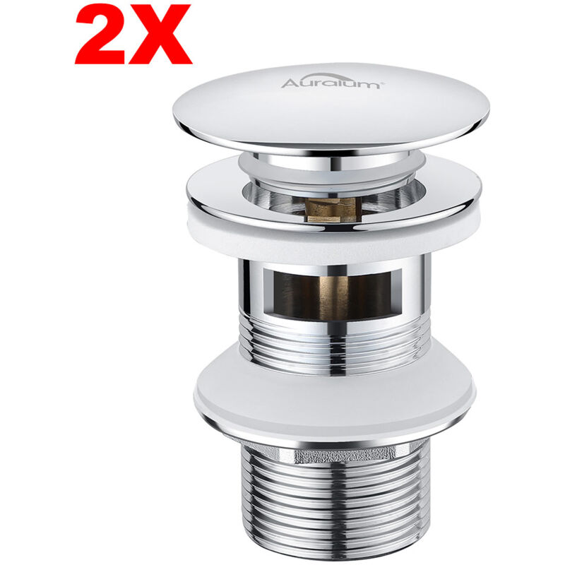 Auralum - 2pcs Bonde Lavabo Rond Chromé Pop-Up Surface Grande avec Trop-Plein Automatique Pusser Ouvrir Accessoire Evier, Lavabo, Baignoire Salle de