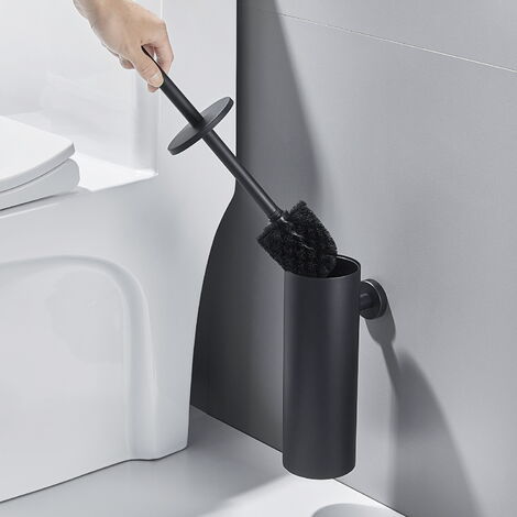 Auralum Brosse de Toilette WC Noire avec Porte-balai Mural pour Salle de Bains en Acier Inoxydable Imperméable Facile à nettoyer