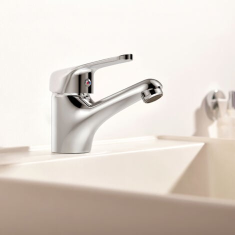 Auralum Chrom Wasserhahn Bad Messing Waschtischarmatur mit Kurzer Auslauf 60 mm, Waschbecken Armatur, Badarmatur Mischbatterie fürs Badezimmer