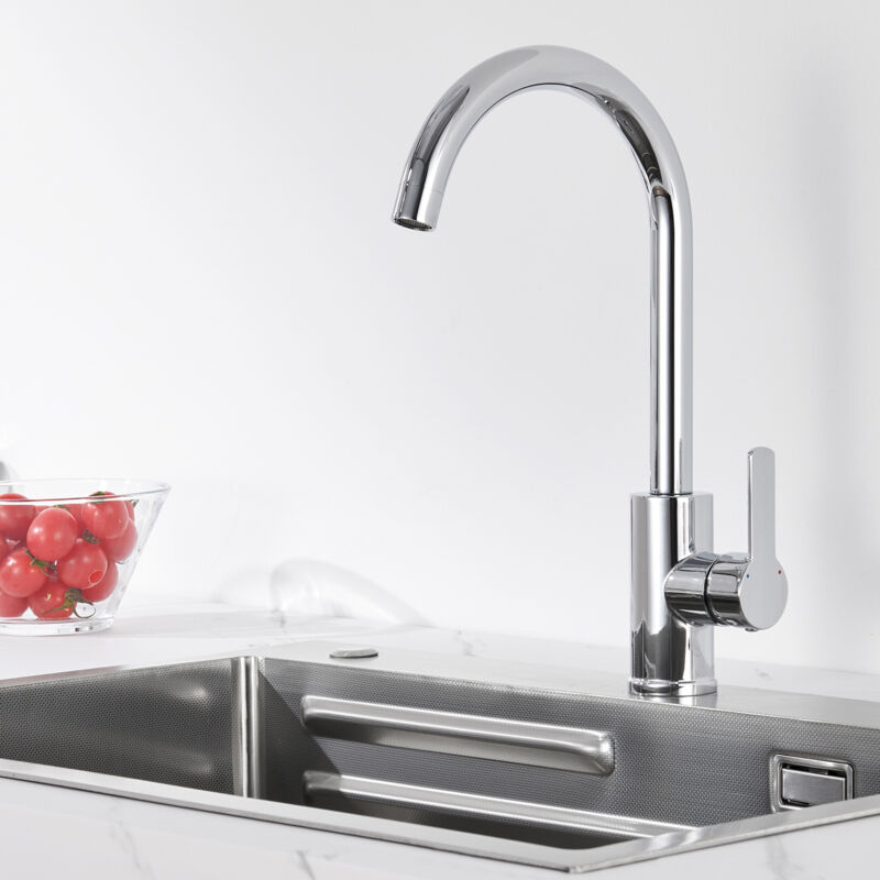 Auralum Max - Auralum Chromé Elégant Robinet de Cuisine Pivotant à 360° Mitigeur d'Évier avec Eau Chaude et Froide Alternative, Robinetterie Laiton