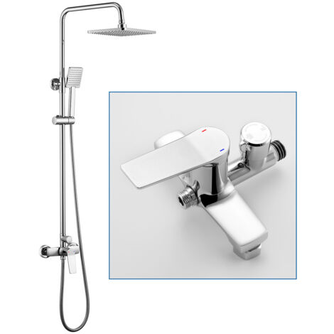 Auralum Colonna Doccia con Miscelatore in ottone Cromo, 2 funzioni Set de doccia con Soffione 29,2x19cm e Doccetta, Altezza regolabile dopo l'installazione 90-124 cm