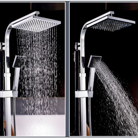 Auralum Colonna Doccia con Miscelatore Termostatico, Sistema Doccia Antiscottatura, Set Doccia con Soffione a 20cm Pioggia e 3cm Doccetta, Altezza Regolabile 85-120 cm