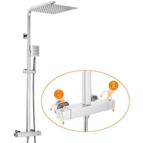 Auralum Colonna Doccia con Termostatico Miscelatore in acciaio inox, Sistema Doccia Antiscottatura, Set Doccia con 12 pollici Soffione e Doccetta, Altezza Regolabile 96-130cm