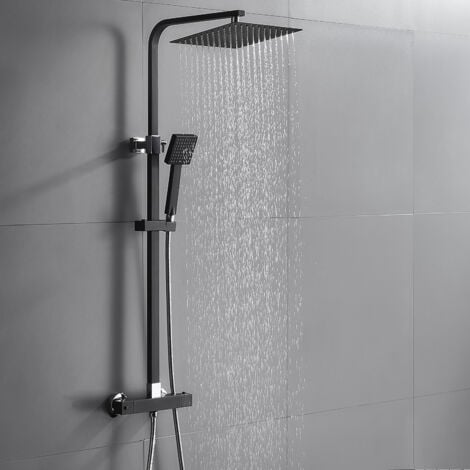 Auralum Colonna Doccia con Termostato Nero, Doccia Regolabile in Altezza per Bagno, Due Tipi di Getto Tra Cui Scegliere, Set Doccia
