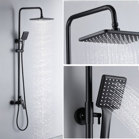 Auralum Colonna Doccia Miscelatore Nero con 190x292mm Soffione e Doccetta,Regolabile In Altezza 900-1240mm