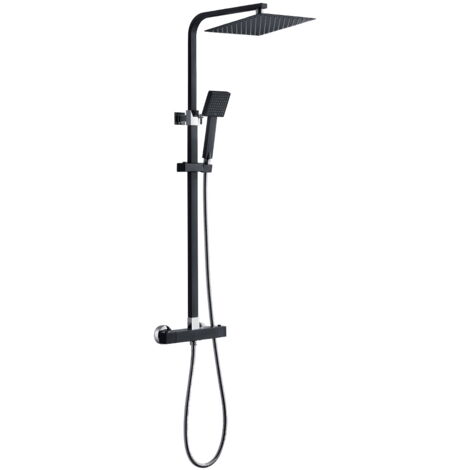 Auralum Colonna Doccia Termostatica Nera, Set Doccia a Pioggia Bagno, Set doccia Termostatico, Regolabile in Altezza
