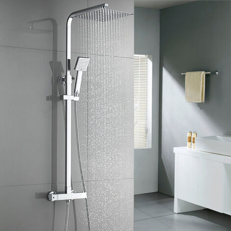 AURALUM Colonna doccia Termostatica Set Doccia a Pioggia Set Doccia Bagno Colonna Doccia Termostatica con Sistema Doccia con Miscelatore Regolabile in Altezza