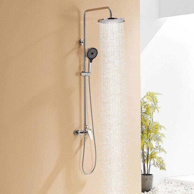 Colonne de Douche 2 Fonctions Ensemble de Douche Hauteur Réglable 103-139 cm Set de Douche en Laiton avec 26x26cm Douche de Tête, Douchette Ronde