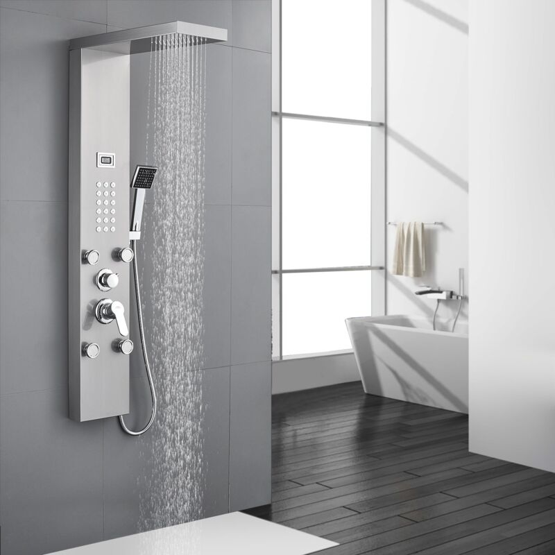 Auralum - Colonne de Douche Hydromassante avec Écran Affichage Temprérature 3 Fonctions Panneau de Douche en Acier Inox avec 4 jets de massage pour