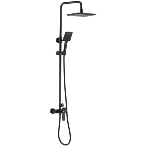 Auralum – Colonne de douche thermostatique noire – Ensemble en laiton avec douche de tête rectangulaire – Hauteur réglable 90-120 cm – Pommeau à main carré