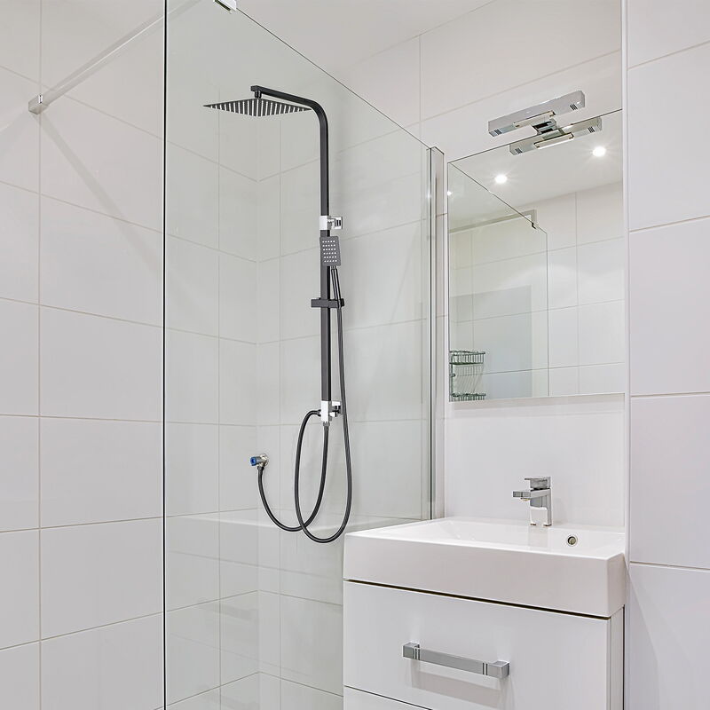 Auralum - Colonne de Douche Noir Sans Mitigeur Système de Douche avec Douchette à Main et Tête de Douche Carré de 10 Pouces, Ensemble de Douche en