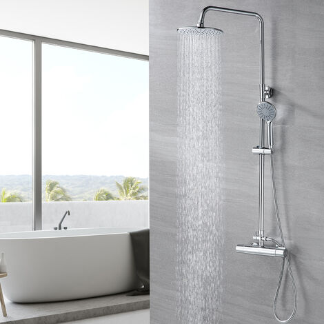 Auralum Colonne de Douche Thermostatique 2 Fonctions Ensemble de Douche Chromé avec 3 Modes Douchette à main, Haute Réglable 80-110 cm