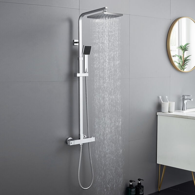 Colonne de Douche Thermostatique Ensemble de Douche avec Tête de Douche de 10 pouces, Hauteur Réglable 92-125 cm - Auralum