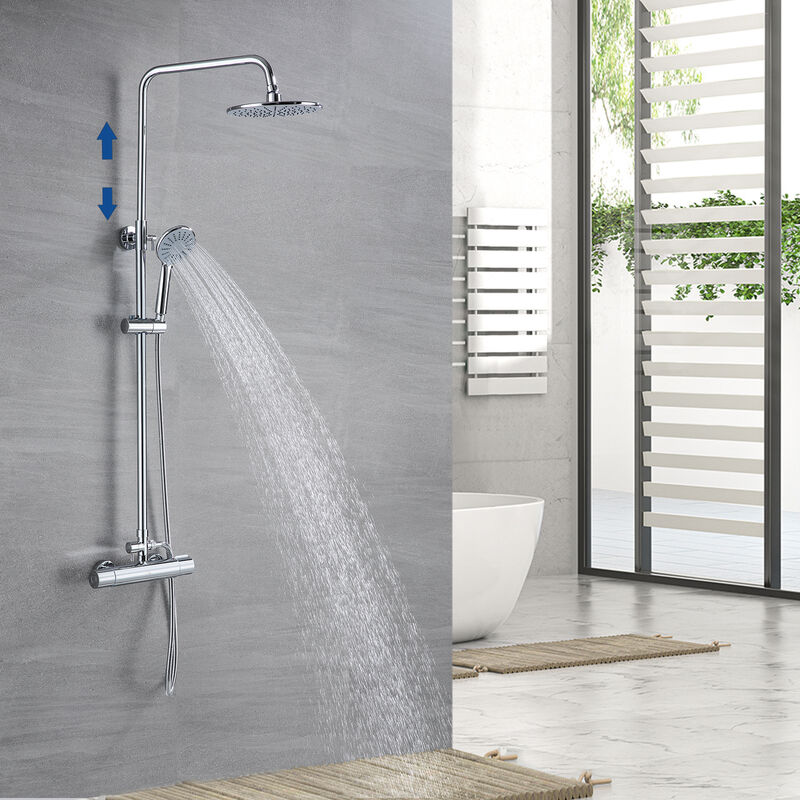 Lonheo - Auralum Colonne de Douche Thermostatique Ensemble de Douche Ronde en Laiton Système de Douche Hauteur Réglable 80-110 cm Set de Douche