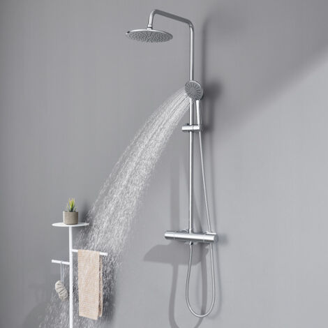 Lonheo – Colonne de douche thermostatique en laiton chromé – Hauteur réglable 80-110 cm – Douche à tête ronde 9 pouces avec 3 jets – Installation facile