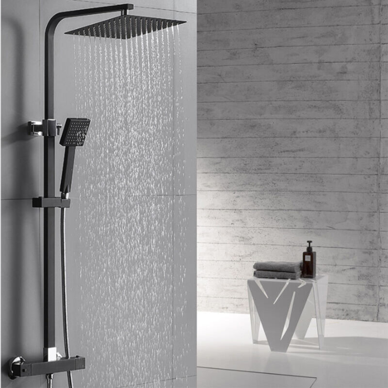 Colonne de Douche Thermostatique Ensemble de Douche Système de Douche Spray Supérieur Ultra-mince pour Salle de Bain , Noire Design Moderne - Auralum