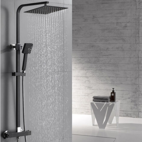Colonne de douche thermostatique avec mitigeur barre, pommeau carré et  douchette – Noir - Preto