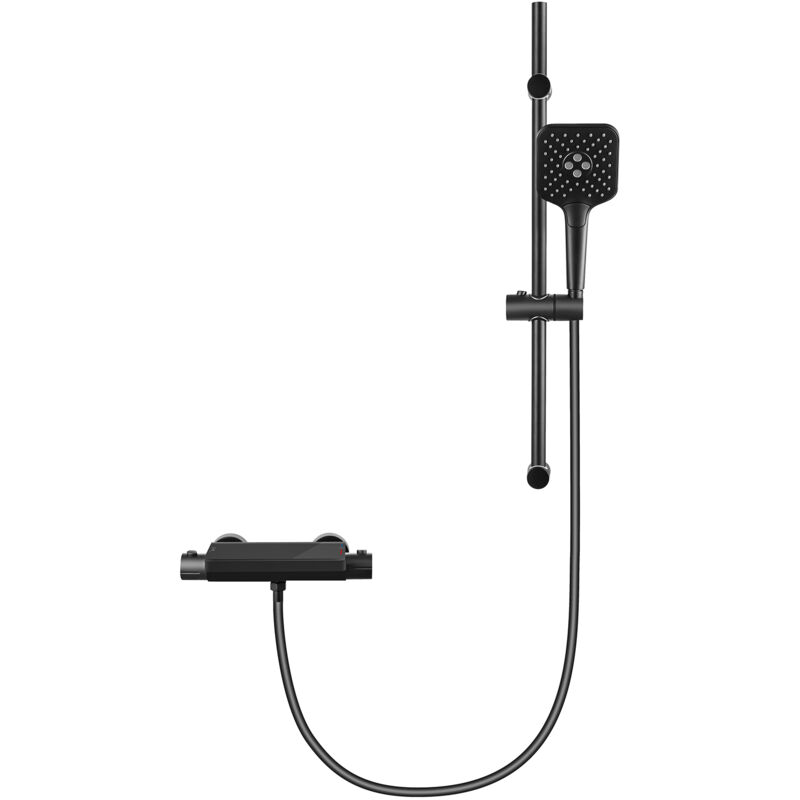 Colonne de Douche Thermostatique 38°C Avec Table de Rangement en Verre Trempé, Ensemble de Robinetterie Thermostatique Murale, Noir