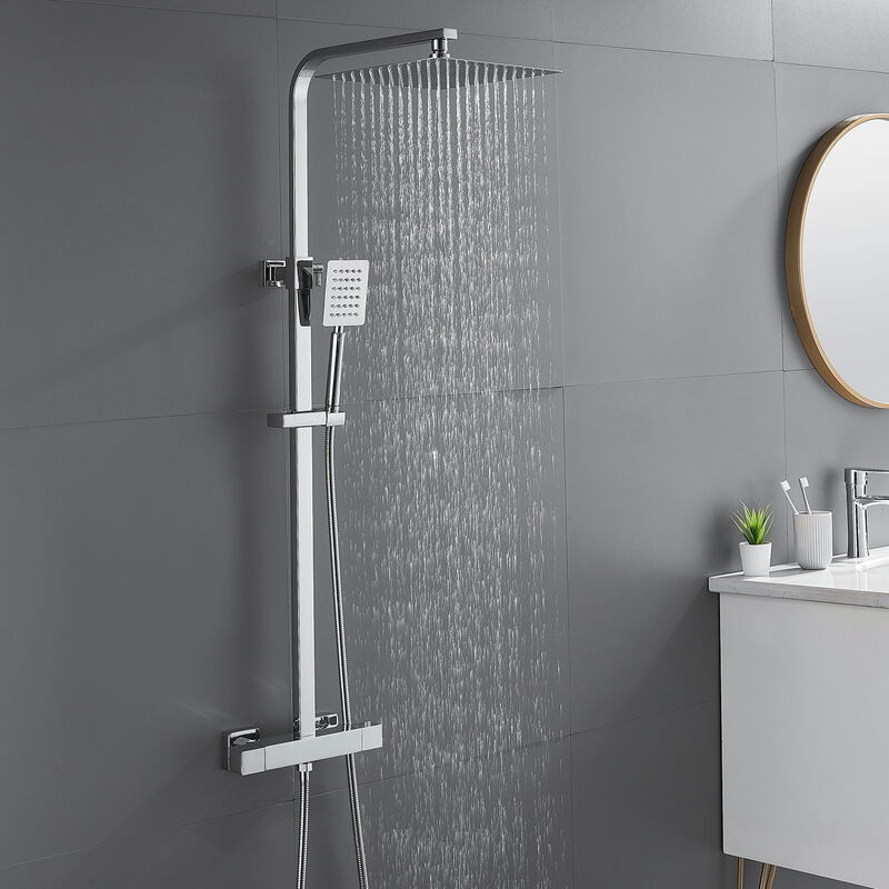 Auralum Ensemble de douche en acier inoxydable Avec hauteur et angle r/églables Chrom/é