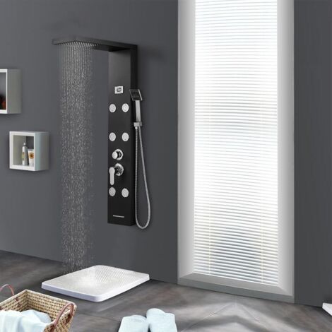 Auralum Columna de Hidromasaje Panel de Ducha 4 Función con Ducha de Lluvia+Ducha de Mano+Cascada de ducha+6 Jet de masaje con Pantalla LCD