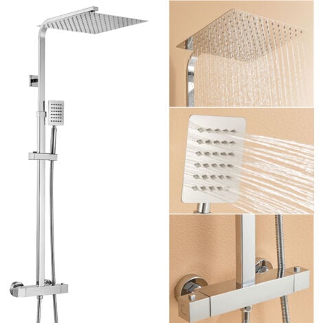 Columna Ducha, Auralum Columna Ducha Negra Altura Regulable 90-124cm,  Columna de Ducha con Alcachofa de Ducha Cuadrado para Baño, Moda de Mujer