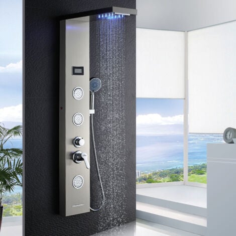 Auralum Duschpaneel-System Duschpaneel LED LCD Duschset Edelstahl Duschpaneel Duschsystem mit Handbrause und Regendusche Duscharmatur 1230mm Multifunktionales Wasserfall Duschsäule