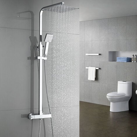 Auralum Duschsäule mit Thermostatmischer aus Edelstahl – Duschset mit 10-Zoll-Duschkopf und Handbrause-Duschsystem – höhenverstellbar von 80 cm bis 120 cm