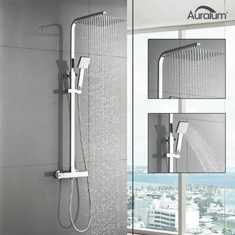 Auralum Duschsystem Duschset Dusche mit Thermostat 2 Funktionen Duschsystem Duscharmatur Thermostat Regendusche, Verstellbarer Duschstange