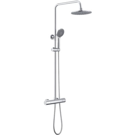 LONHEO Auralum Duschsystem mit Thermostat Regendusche inkl. 9-Zoll Duschkopf und Handbrause mit 3 Strahlarten Handbrause, höhenverstellbar Duschstange 840 - 1210 mm